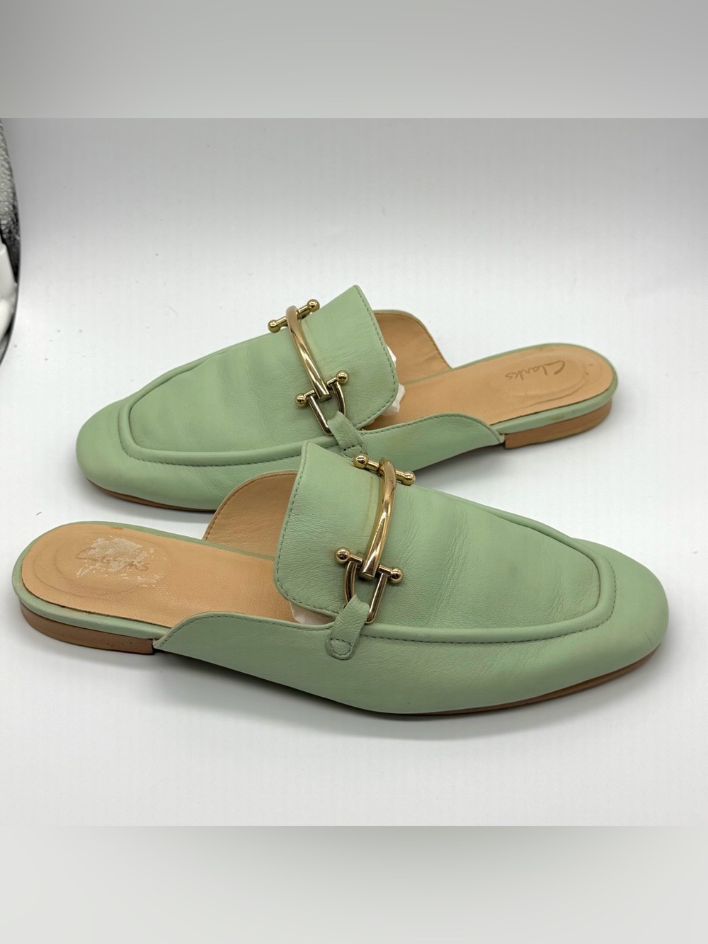 Clarks Classy Mint Green Leather Slip-on Loafers Flats
